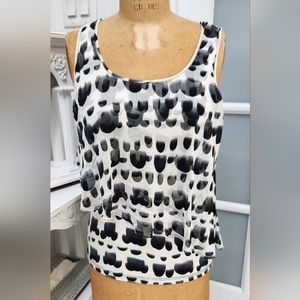 Sexy Sheer Layered LYNN RITCHIE SILVER Printed Tank Adorable EUC